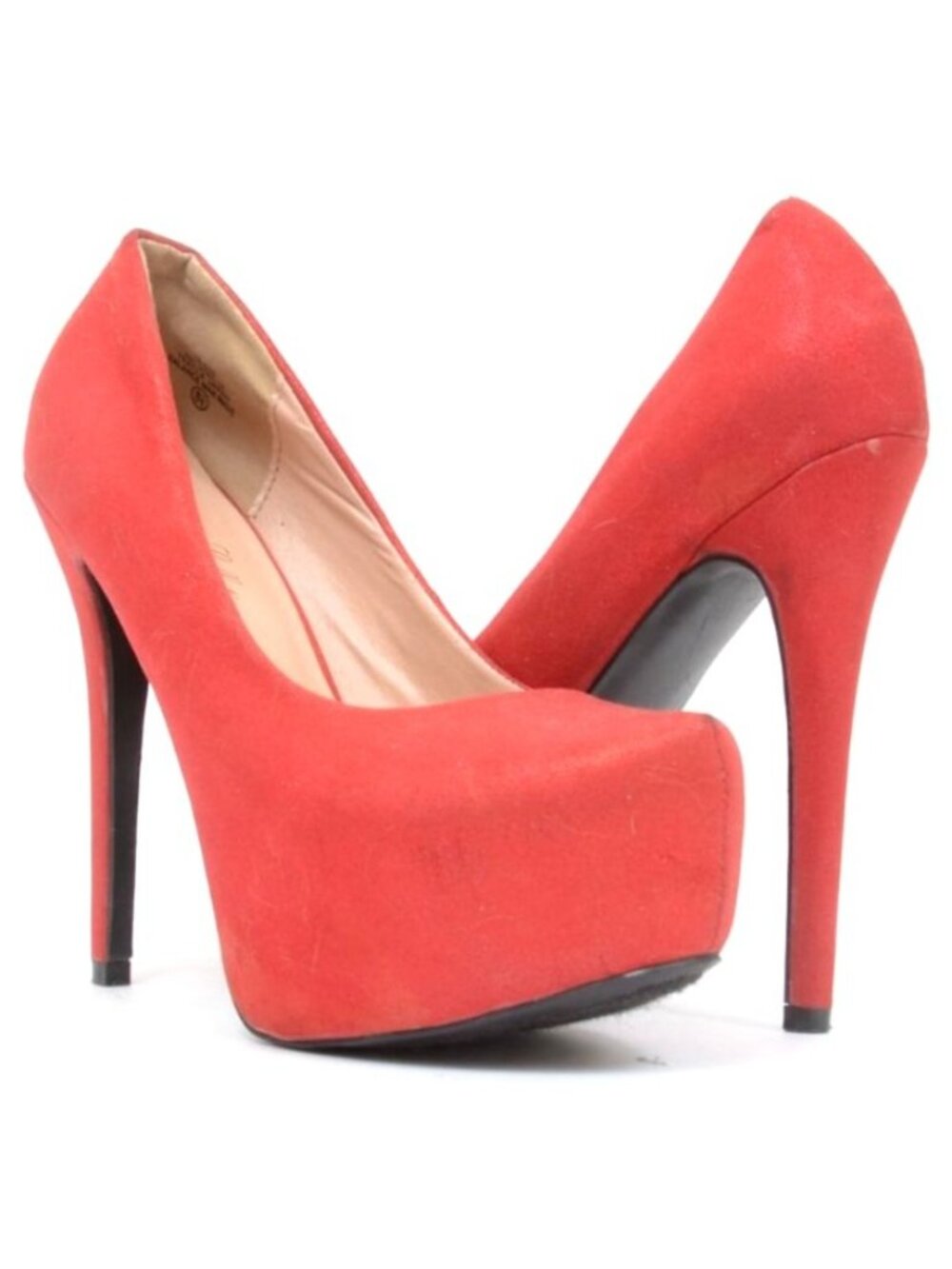De Blossom Women's 8.5 Red Sparkle Almond Toe Platform Pumps Stiletto Heels